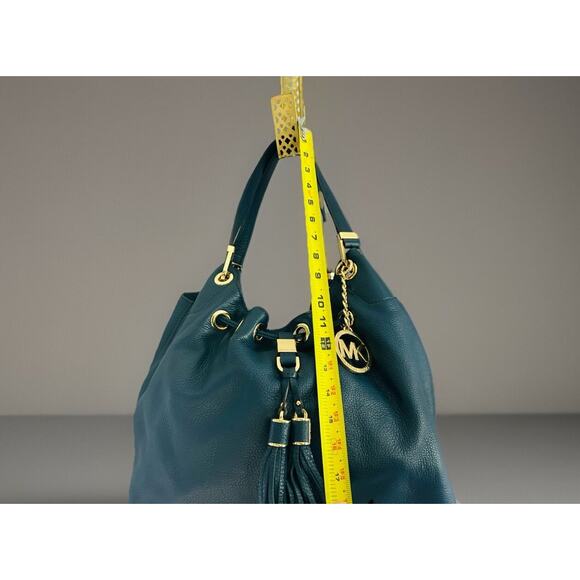 Michael Kors Navy Blue Camden Drawstring Leather Shoulder Bag Tassel Satchel MK - Picture 11 of 16